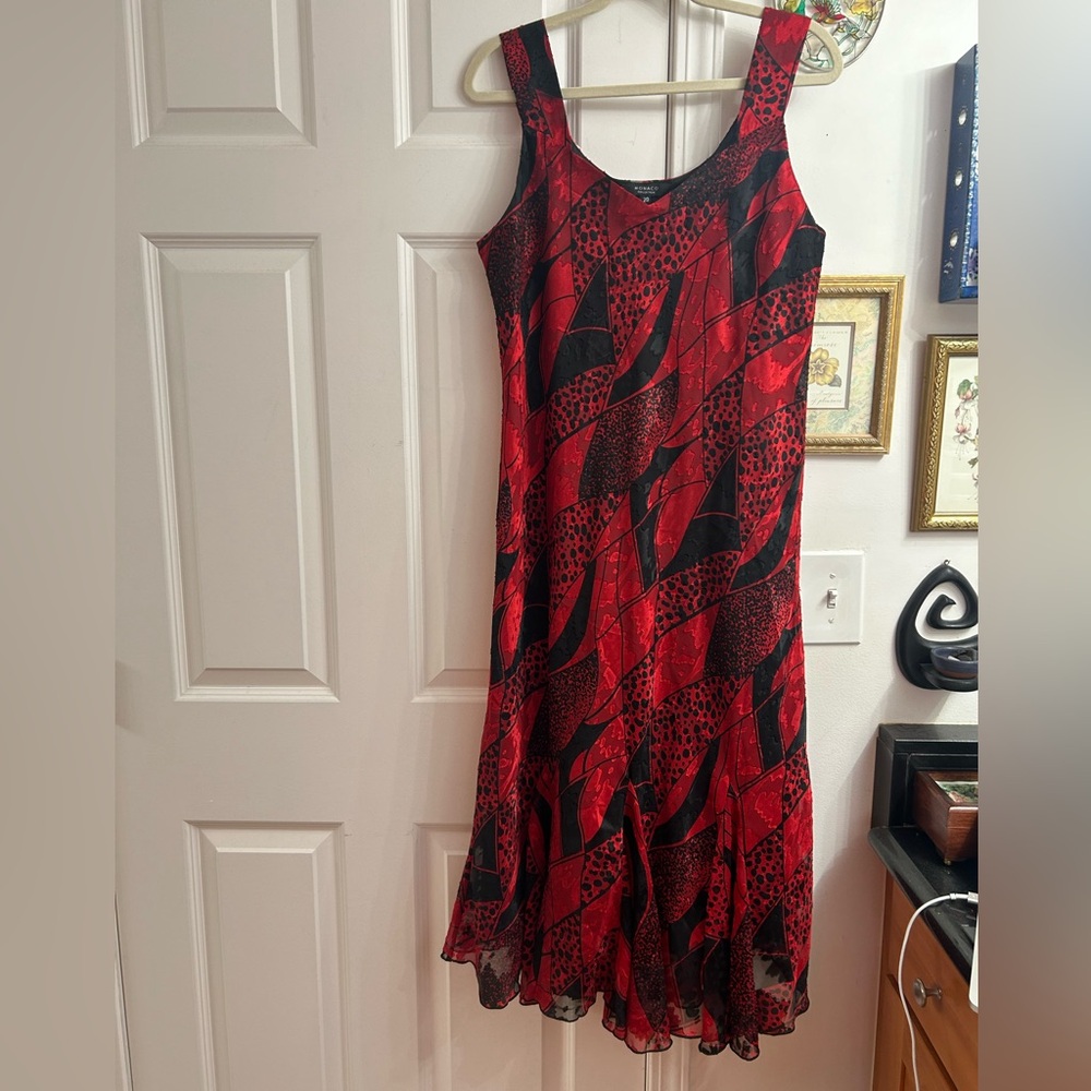 Vintage glam Red and black silk midi dress size 20 Monaco collection